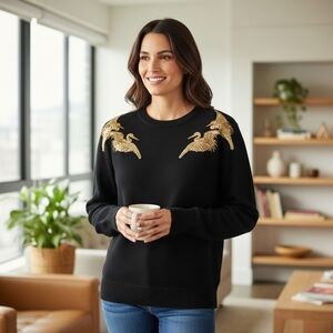 Altuzarra Black Sweater with Gold Embroidered Birds